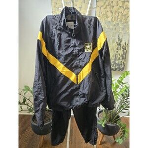 US Army APFU Track Suit Mens Small Reg Black Yellow Windbreaker Jacket Pants Set